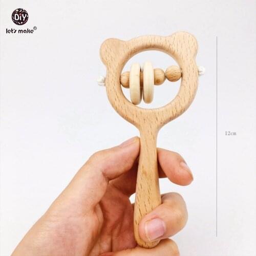 Lets Make Baby Toys 5pcs Beech Bear Hand Montessori Toys Teething Wooden Ring Baby Rattles Teether Sensory Play Gym Waldorf Toy