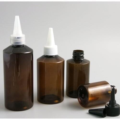 50 x 50ml 100ml 150ml 200ml High Quality PET Amber Perfume Bottle 50cc Round Shoulder Black White Clear Spout Cap Containers