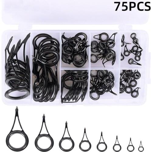 75pcs/box Fishing Rod Rings High-carbon Steel Ceramic Fishing Rod Guides Repair Kit DIY Rod Guides Fishing Stainless Steel