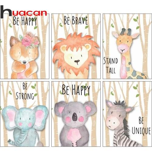 Huacan 5D DIY Diamond Painting Full Square Lion Elephant Mosaic Diamond Embroidery Cross Stitch Fox Deer Animal Wall Paintings