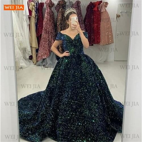 Sparkly Green Wedding Gown 2021 robe de mariée Lace Up Sequined Ball Gown Bridal Dresses Reflective Women Custom Made trouwjurk