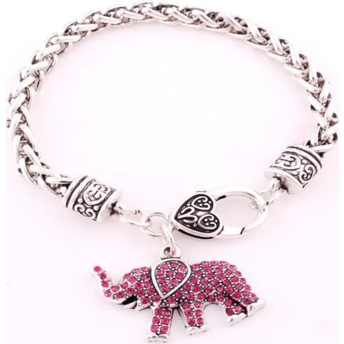 Animal Elephant Pendant Bracelet For Women Men With Pink Crystals Wheat Link Chain Personality Design Provide Dropshipping