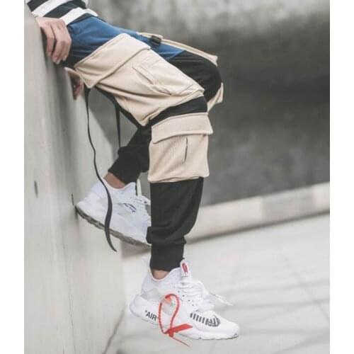Splicing multi-pocket personality fashion mens pants harem pant men feet trousers pantalones hombre cargo pantalon homme street