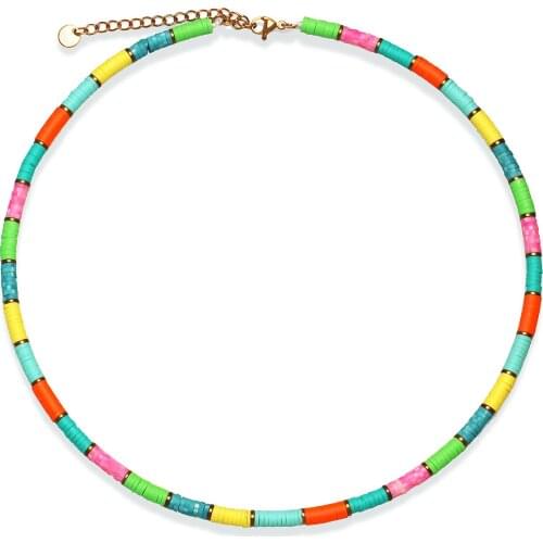 Boho 4mm Polymer Clay Heishi Beads Hematite Spacer Stainless Steel Chain Choker 2021 New Fashion Multicolor Cute Summer Jewelry