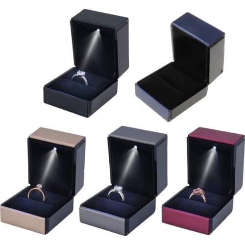 LED Lighted Earring Ring Gift Box Wedding Engagement Ring Jewelry Display Holder Case