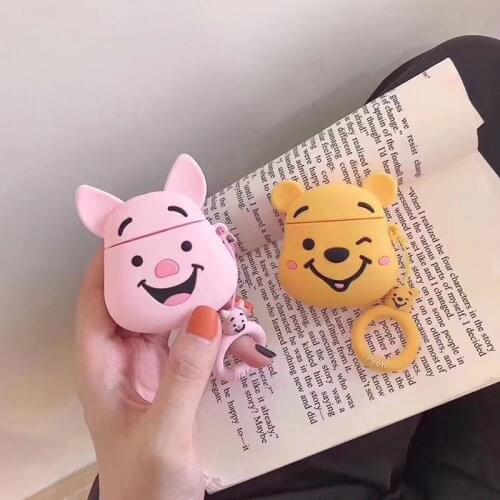 2020 Cartoon Headset Cover Yellow Earphone Case For airpods Apple Air pods2 Funny Accessory Protect Cover with Finger Ring Strap