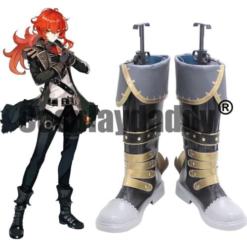 Genshin Impact Mondstadt The Dark Side of Dawn Diluc Ragnvindr Cosplay Black Shoes Strap Boots X002