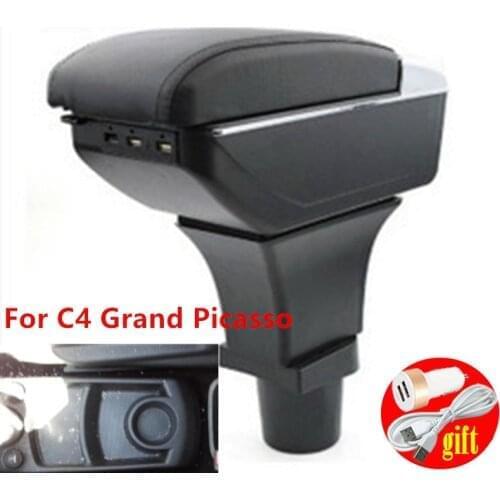 For C4 Grand Picasso armrest box USB Charging heighten Double layer central Store content cup holder ashtray accessories