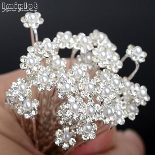 40Pcs Chic Women Wedding Bridal Pearl Flower Crystal Rhinestone Hair Pins and Clips Bridesmaid Hairwear Jewelry Hair Accessories