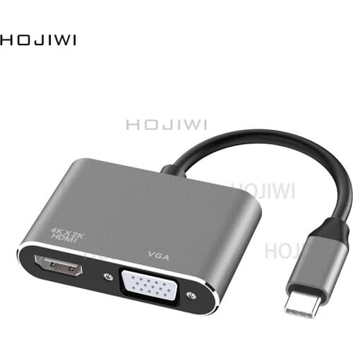 HOJIWI 2 In 1 Type C Hub docking station To HDMI 4K VGA Adapter USB 3.1 Splitter Port Type C HUB for Mackbook aIr laptop AA15