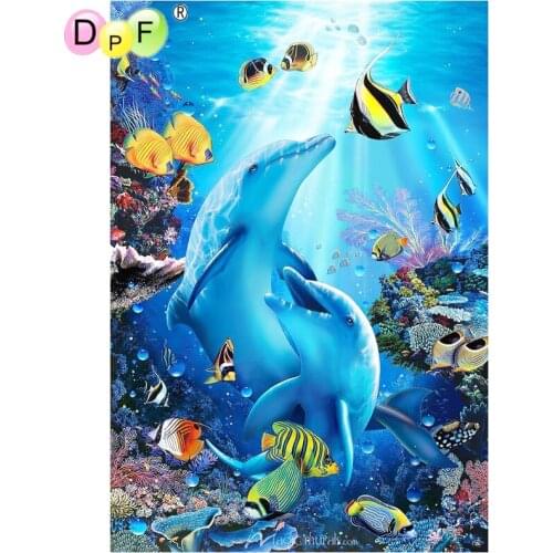 DPF 5D full Round Diamond Painting Mosaic Decor dolphin fish swim DIY Magic Cube Cross Stitch gift Diamond Embroidery art crafts