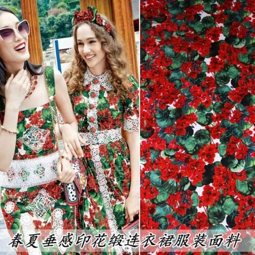 Spring and summer drape geranium print parent-child fabric hand cloth diy dress cheongsam shirt pants cloth new fashion fabric