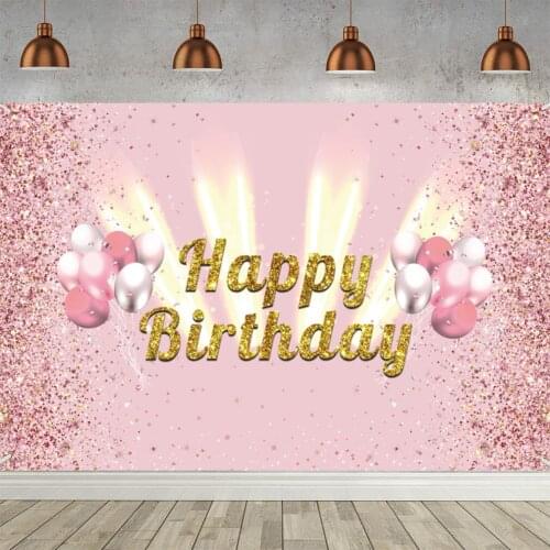 Happy Birthday Backdrop for Girls Women Happy Birthday Party Background Shining Glitter Spots Pink Party Banner Birthday Deco