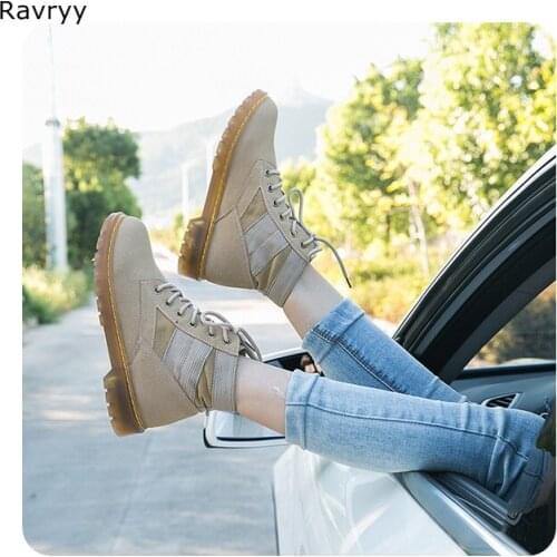 Ins Fashion Lace up Womans short boots suede leather autumn winter martin boot women ankle boot flat round toe female shoes