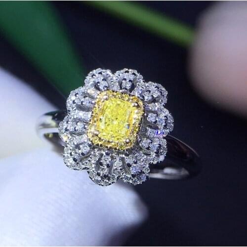 Fine Jewelry Real 18K 0.23ct Facny Light Yellow Diamond Wedding Engagement Female Rings for Women Fine Diamonds Ring TX