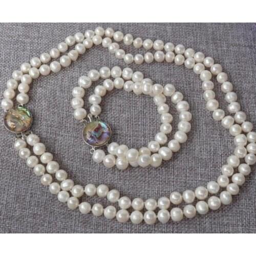 8-9mm White Round pearls necklace&bracelet set