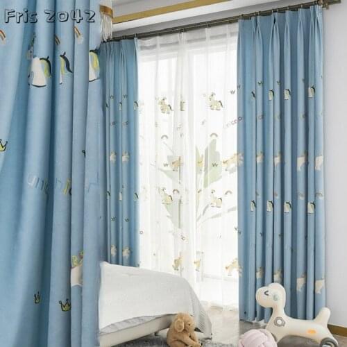 Unicorn Korean Cartoon Childrens Room Curtains Finished Custom Blackout Curtains for Living Dining Room Bedroom