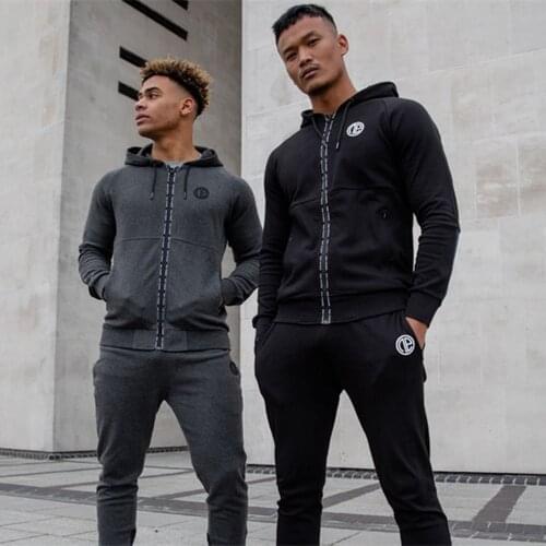 New Mens Hooded Sportswear Suits Fitness Clothing Personality Zipper Long Sleeves Coat+ Fashion Patchwork Small Leg Trousers
