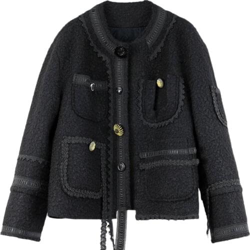 Winter Fashion Coat Women 2019 New Designer Vintage Wool Short Tweed Jacket Streetwear Warm Long Sleeve Elegant Outerwear S M