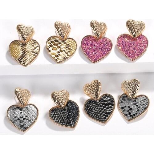 LUBOV Colorful Double Heart Shape Women Drop Earrings Gold Silver Color Romantic Love Statement Earrings Wedding Gift Jewelry