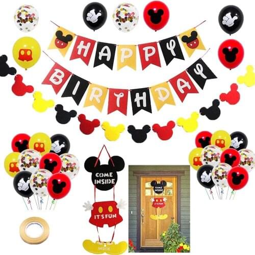Mickey mouse party decor anniversaire fille Kid boy favor Happy Birthday Banner Flag Welcome Hanger Door Sign for Party Decor