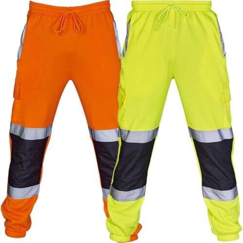 Fashion Men Road Work High Visibility Overalls Casual Pocket Work Casual Trouser Pants Autumn Reflective Trousers