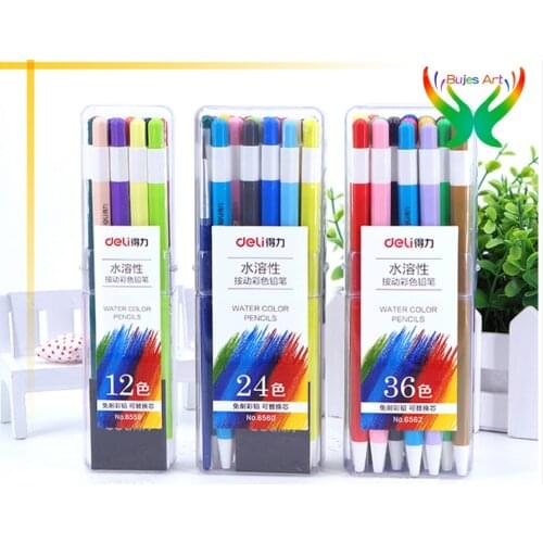 Deli 12/24/36 Colors Pushable Colored Pencil Water Soluble Wooden Color Pencil Set 2B Replaceable Color Lead Core Art Painting