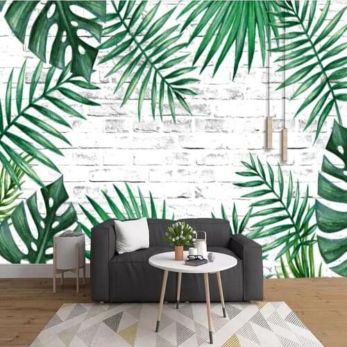 Milofi custom 3D wallpaper mural simple small fresh brick wall green banana leaf background wall decoration painting wallpaper m