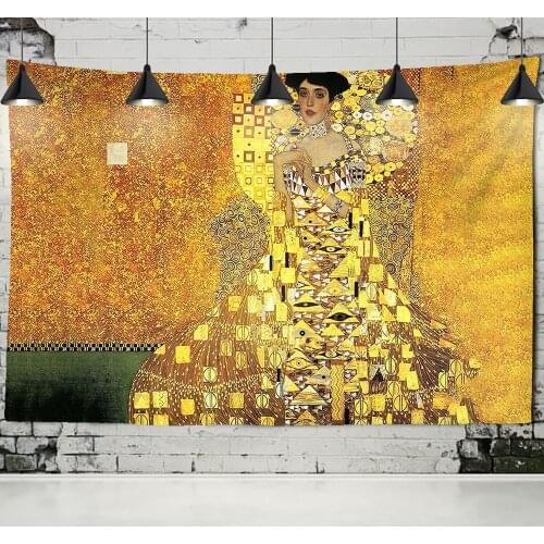 Gustav Klimt Oil Painting Tapestry Wall Hanging Kiss Of Gold Abstract Art Decoration Polyester Blanket Yoga Mat Home Bedroom Art