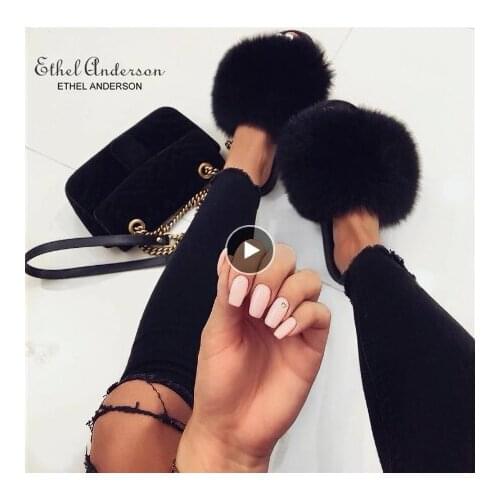 Real Fox Fur Raccoon Fur Women Slippers Furry And Fluffy Flat With Home Non-slip Flip Fur Outside Casual Winter Female Sandles