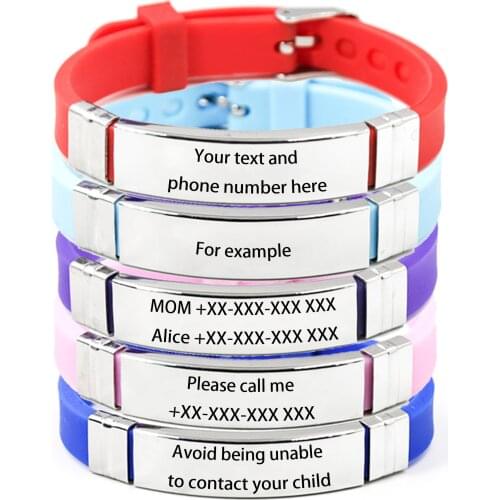 New Personalize Kid ID Adjust Bracelets Soft Silicone Custom Emergency Name Phone Number Anti-lost Bracelet For Children Outdoor