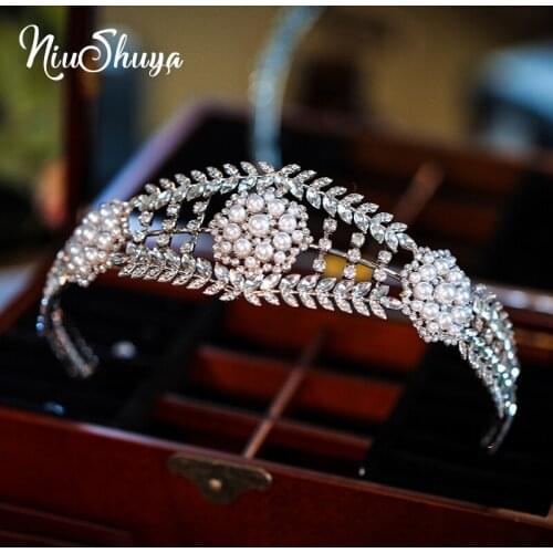 NiuShuya European Style Hairband White Full Pearl Rhinestones Headband Bridal Wedding Party Evening Dress Hair Crown Jewelries