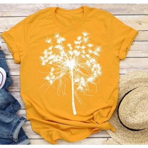 Dandelion Consider How the Wildflowers Grow Shirt Christian 100% Cotton Funny Letter print Graphic O neck Ladies Drop shipping