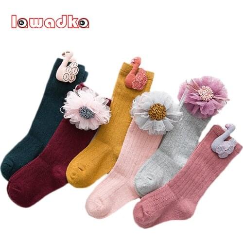 Autumn Winter Childrens Knee High Socks Cotton Princess Girls Socks with Floral Fashion Socks for Girls 1 2 3 4 5 6 7 8 Years