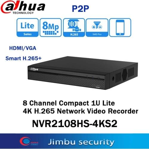 Dahua 4k NVR NVR2108HS-4KS2 8CH without POE Network Video Recorder Original English version Up to 8Mp H.265metal shell