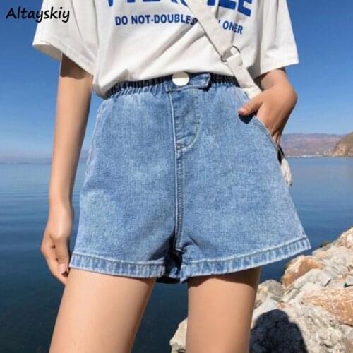 Shorts Women Denim Wide Leg High Waist Summer Solid Simple Pockets Streetwear All-match Thin Basic Students Plus Size Stretchy