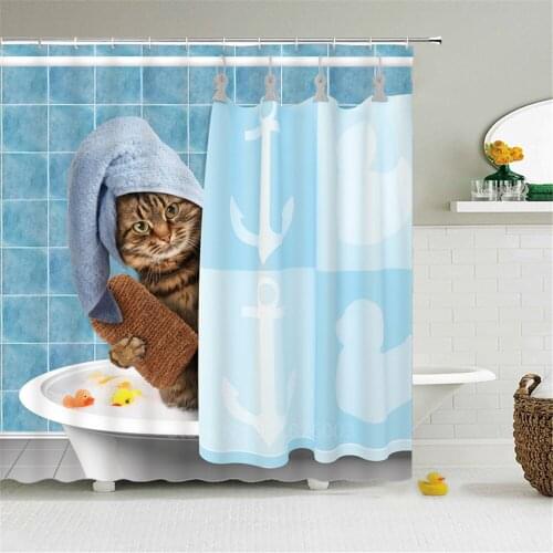 Funny Shower Curtains Bathroom Curtain With Hooks Decor Waterproof Cat Dog 3D Bath 180*180cm Creative Personality Shower Curtain