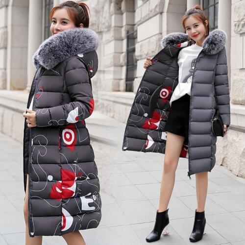 2019 Womens Winter Jacket The Two Sides Wearing Large Fur Collar Cotton Jacket Long Over The Knee Thick Hooded Women Outwear