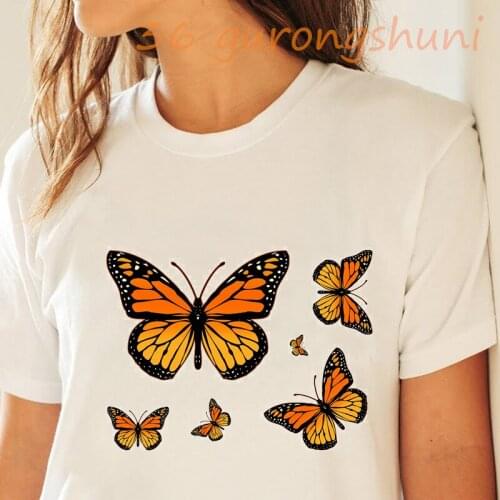 2020 new summer Butterfly Print Women Tshirt Long Sleeve White t Shirt Femme Round Neck Harajuku Women Clothing woman tshirt
