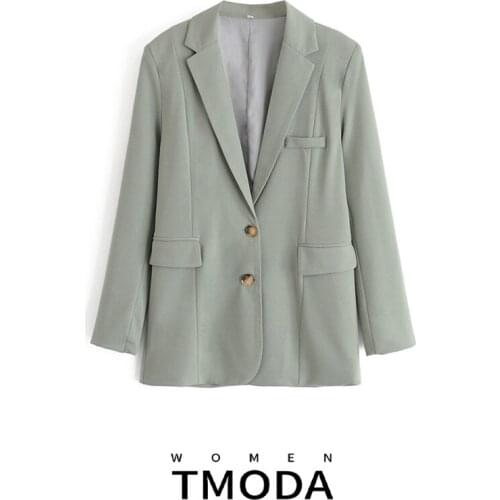 TMODA591 Women Fashion Office Wear Single Breasted Blazer Coat Vintage Long Sleeve Pockets Female Outerwear Chic Tops