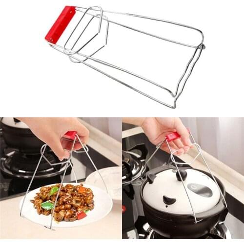 1pc Universal Stainless Steel Fold-able Hot Dish Plate Bowl Clip Pots Crockery Holder Clamp Tongs Kitchen accessories