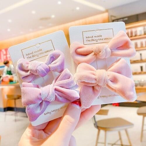 2 Pcs/Set Children Cute Colors Soft Velve Bow Ornament Hair Clips Girls Lovely Sweet Barrettes Hairpins Kids Hair Accessories