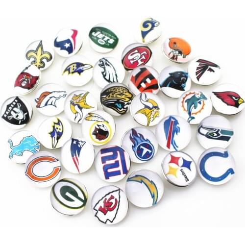 20pcs/lot football sports team Glass Snap Buttons Charms Fit 18mm/20mm DIY Snap Bracelet Necklace Jewelry