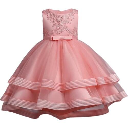2021 Summer Girl Dress Birthday Party Princess Dress For Girls Flower Embroidery Bridesmaid Wedding Dress Children Prom Gown