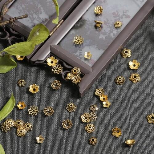 50-200pcs Tibetan Antique Gold Color Flower Bead End Caps For Jewelry Making Findings Needlework Diy Accessories Wholesale