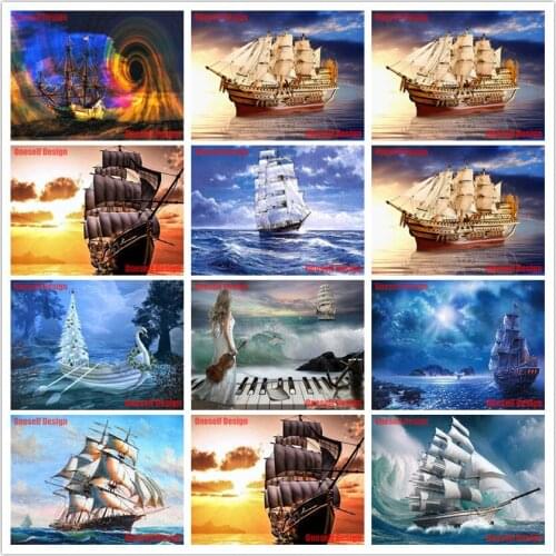5d diamond painting full square colorful sailboat diy diamond cross stitch diamond embroidery full set ship 5d diamond art kit
