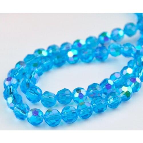 715pcs/lot 8mm Round Ball Faceted Beads Lake Blue AB Crystal Glass Loose Charm Beads For Jewelry Making Free Shipping