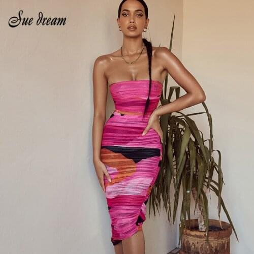 Strapless Draped Midi Dress 2021 Summer New Womens Sexy Mesh Patchwork Dress Bodycon Celebrity Club Party Dress