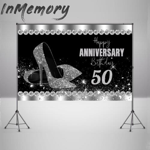 Bokeh Glitter Silver Heels Customize 50th Birthday Party Background adult Black Backdrop photo studio Photocall boda 7x5ft