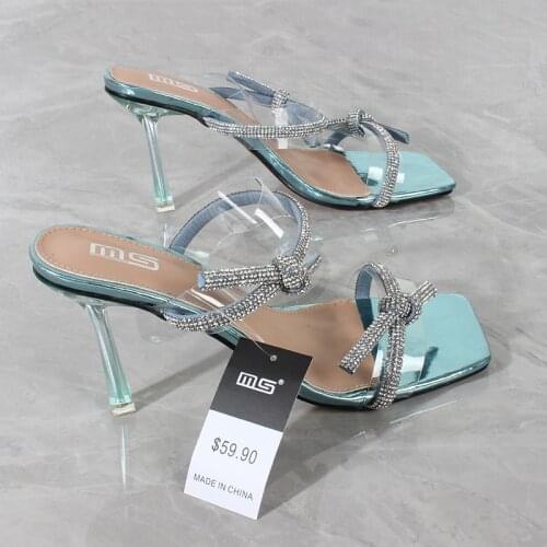 Fashion Womens Sandals 2021 Summer New Chain Butterfly-knot Sexy Super High Heel Sandals Stiletto Party Sandals 9CM